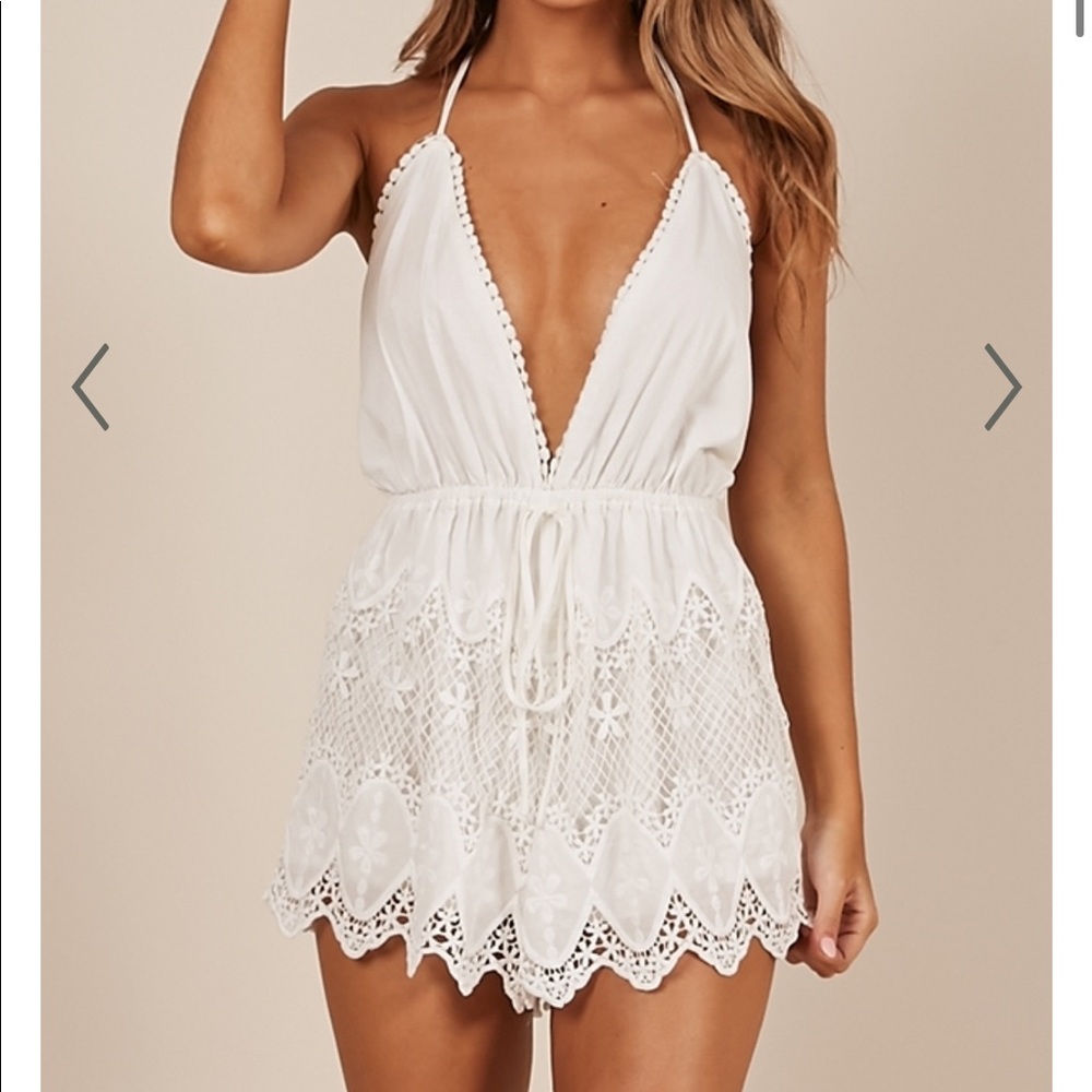 Showpo Chase The Sun Playsuit White Crochet L